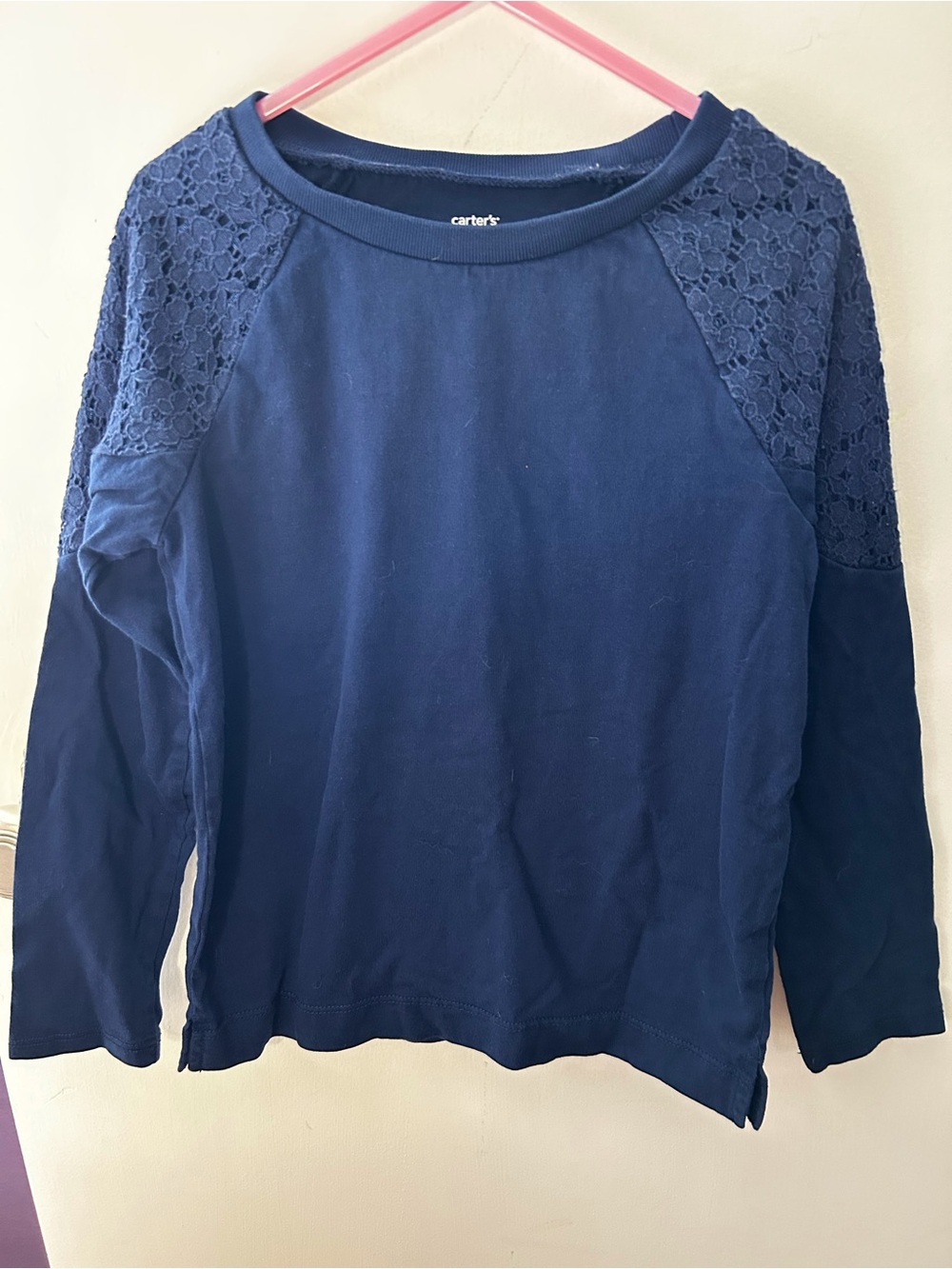 Carter's Navy Long Sleeve Top with Lace Shoulders